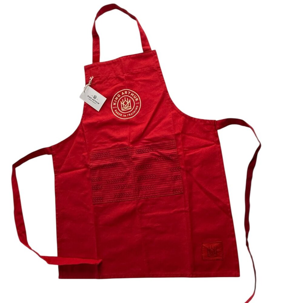 NEW King Arthur Baking Kid's Apron Red with White Logo, Adjustable Neck Strap.